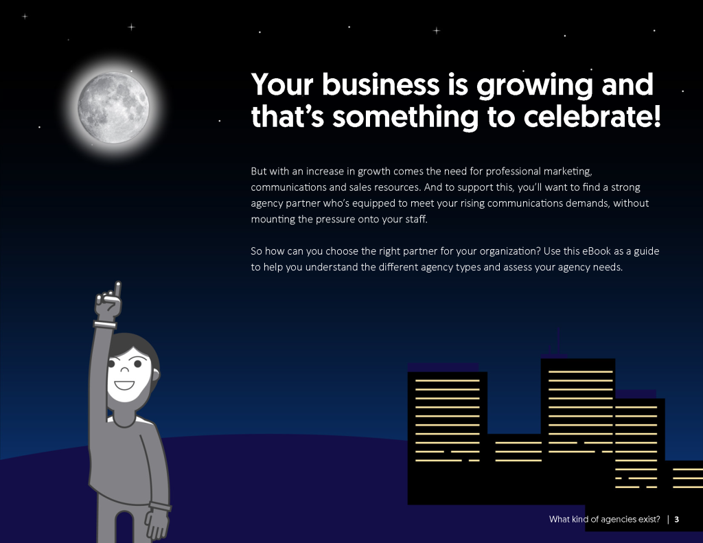 Page of "How to Pick the Right Agency" stating "Your business is growing and that's something to celebrate!"